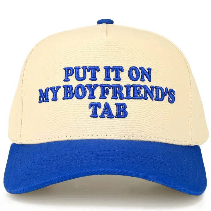 Put it on my Boyfriend's Tab Embroidered Linen Trucker hat