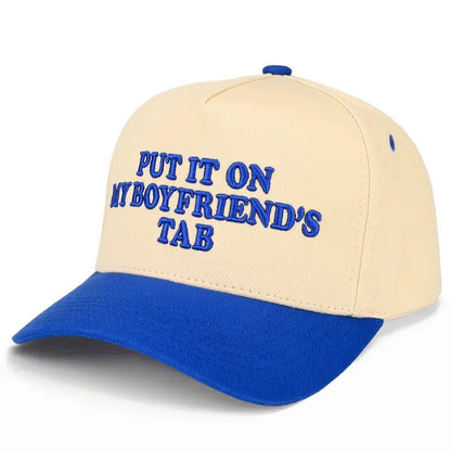 Put it on my Boyfriend's Tab Embroidered Linen Trucker hat