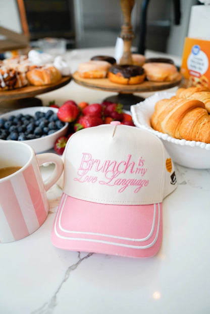 Brunch Is My Love Language Pink Trucker Hat