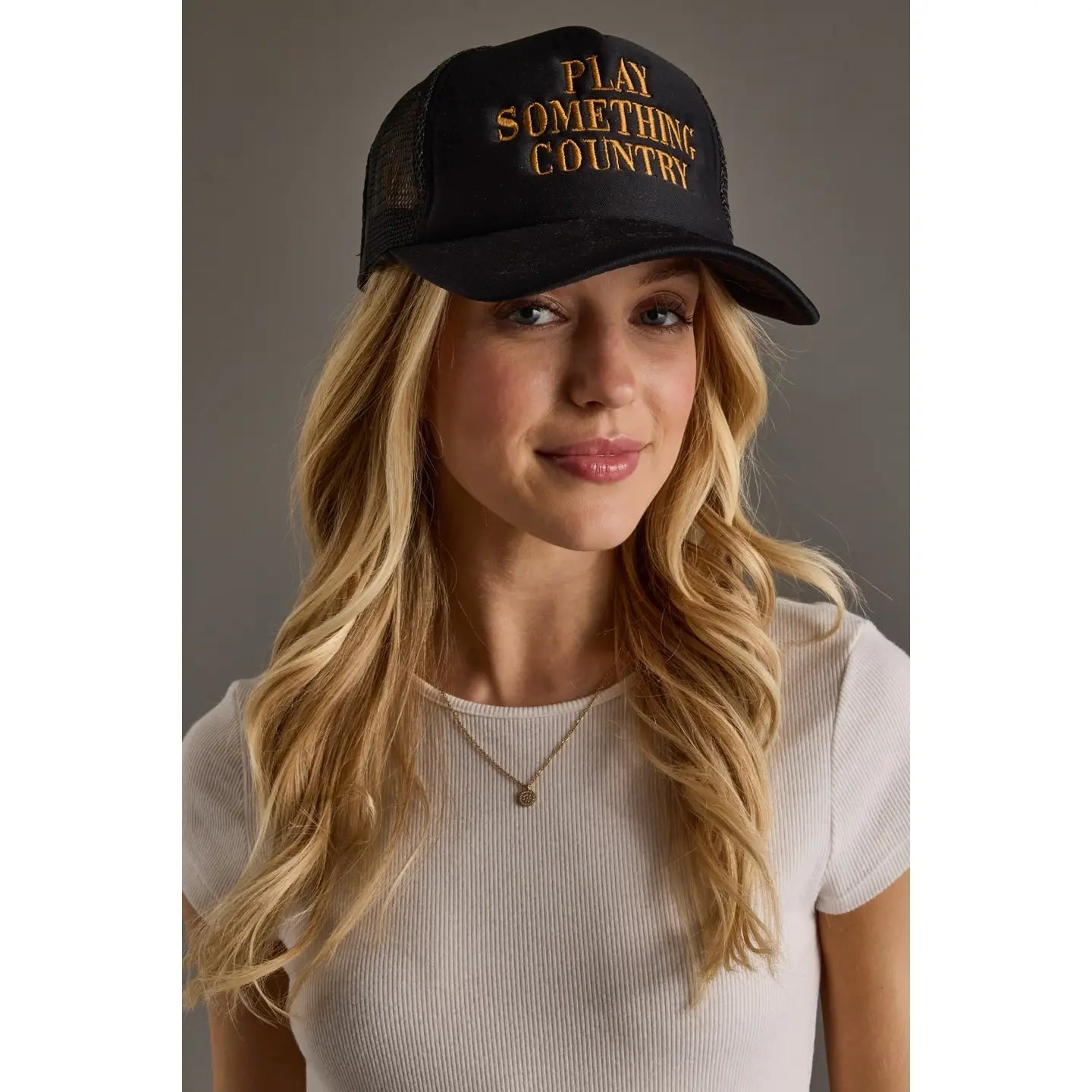 Play Something Country Embroidered Linen Trucker Hat