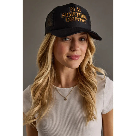 Play Something Country Embroidered Linen Trucker Hat