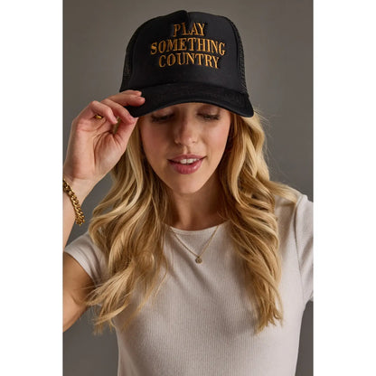 Play Something Country Embroidered Linen Trucker Hat