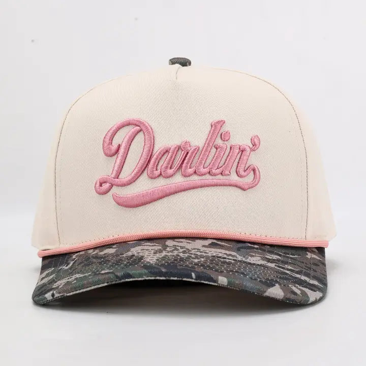 Darlin' 3-D Embroidered Two Tone Rope Linen Trucker Hat