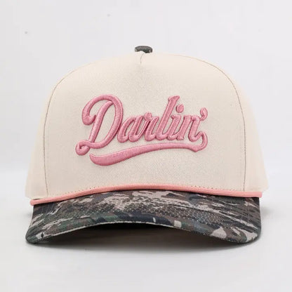 Darlin' 3-D Embroidered Two Tone Rope Linen Trucker Hat