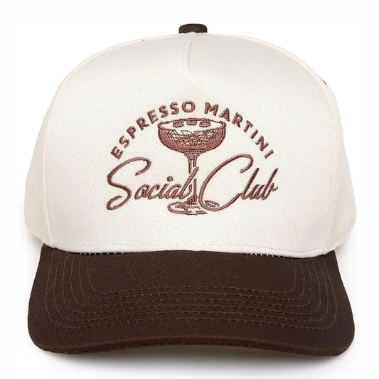 Espresso Martini Social Club Embroidered Linen Trucker hat