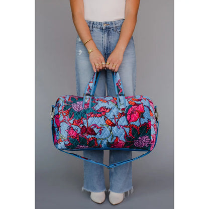 Bright Blue Floral Duffel Bag