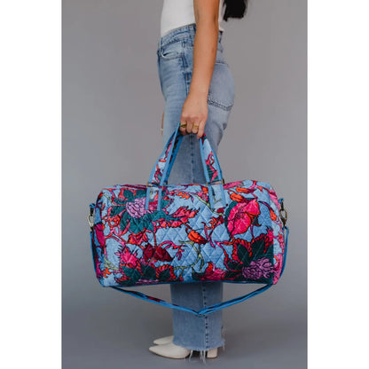 Bright Blue Floral Duffel Bag