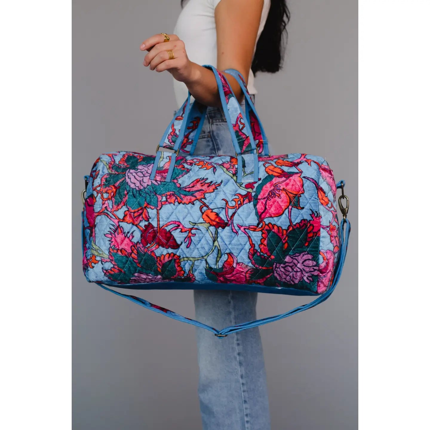 Bright Blue Floral Duffel Bag