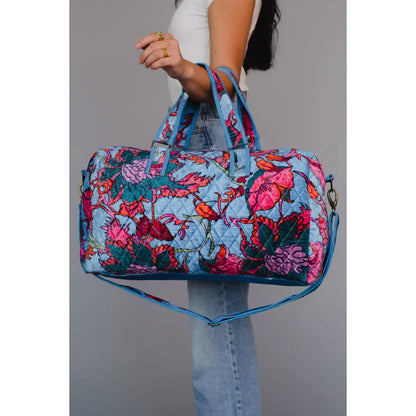 Bright Blue Floral Duffel Bag