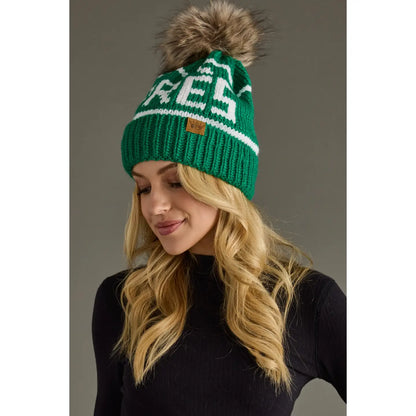Green & White Après Knit Pom Hat