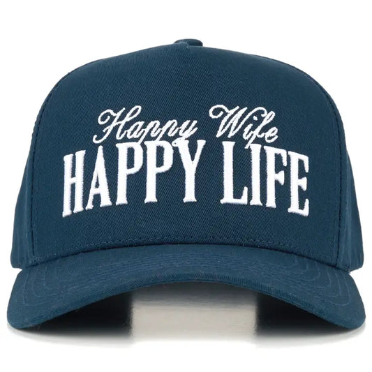Happy Wife Happy Life 3-D Embroidered Linen Trucker Hat