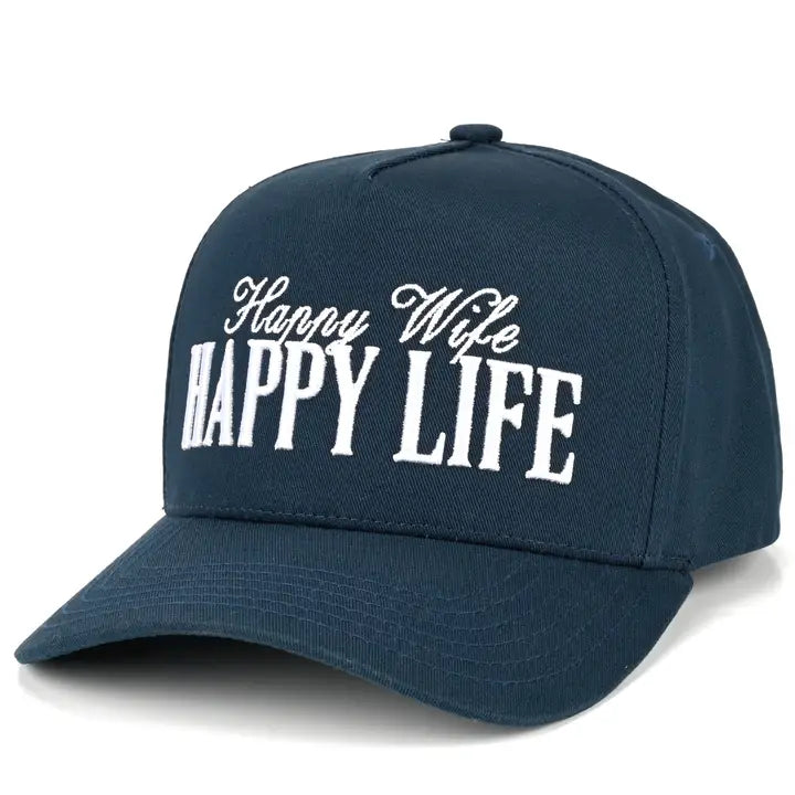 Happy Wife Happy Life 3-D Embroidered Linen Trucker Hat