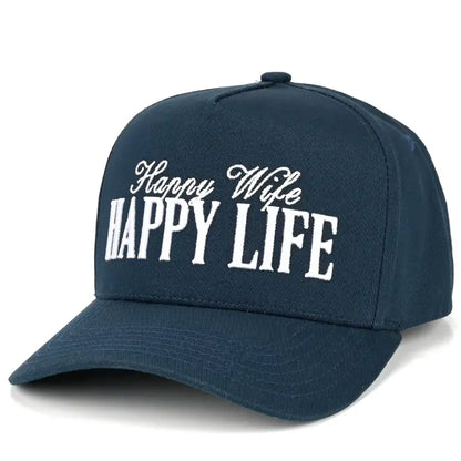 Happy Wife Happy Life 3-D Embroidered Linen Trucker Hat