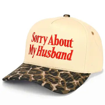 Sorry About My Husband Embroidered Two Tone Linen Trucker Hat