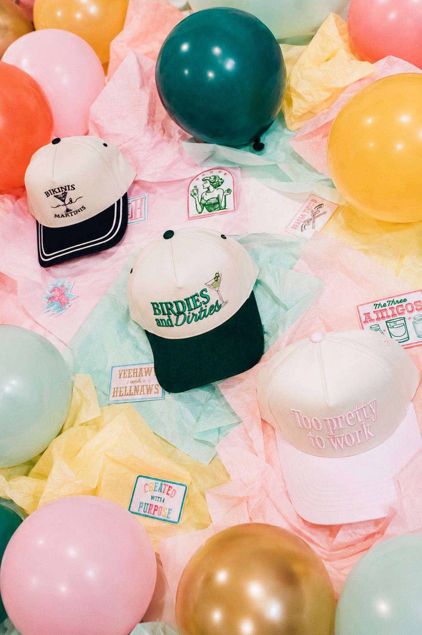 Bikinis and Martinis Embroidered Linen Trucker Hat