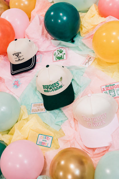 Too Pretty to Work Embroidered Linen Trucker Hat