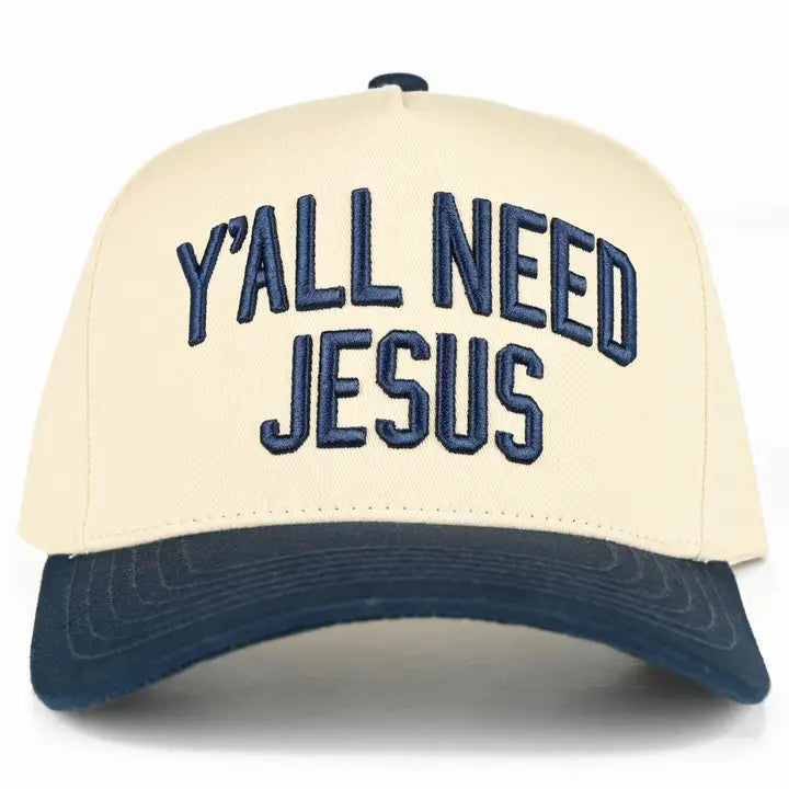 Y'all Need Jesus Two Tone Linen Trucker Hat