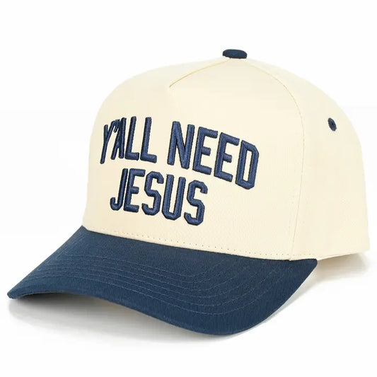 Y'all Need Jesus Two Tone Linen Trucker Hat