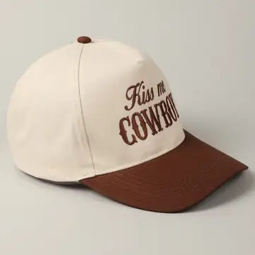 Kiss Me Cowboy Two Tone Embroidered Linen Trucker Hat