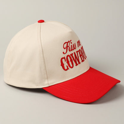 Kiss Me Cowboy Two Tone Embroidered Linen Trucker Hat