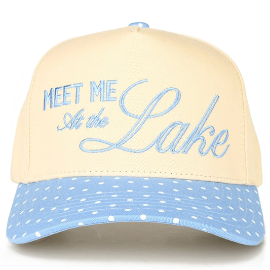 Meet Me at the Lake Two Tone Embroidered Linen Trucker Hat