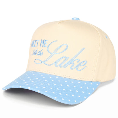 Meet Me at the Lake Two Tone Embroidered Linen Trucker Hat
