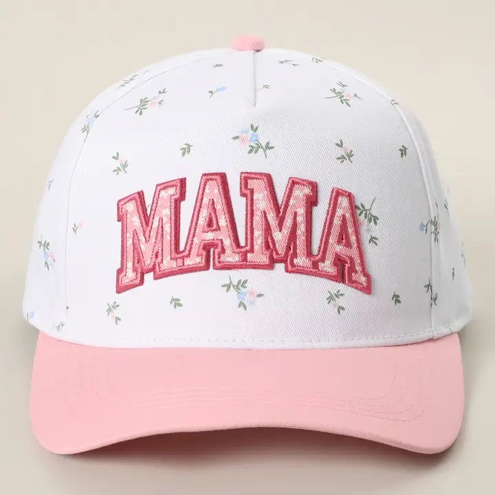 Mama Flower Print Two Tone Linen Trucker Hat