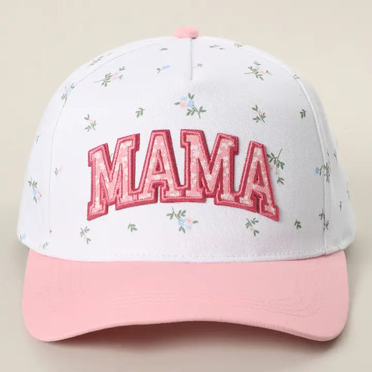 Mama Flower Print Two Tone Linen Trucker Hat