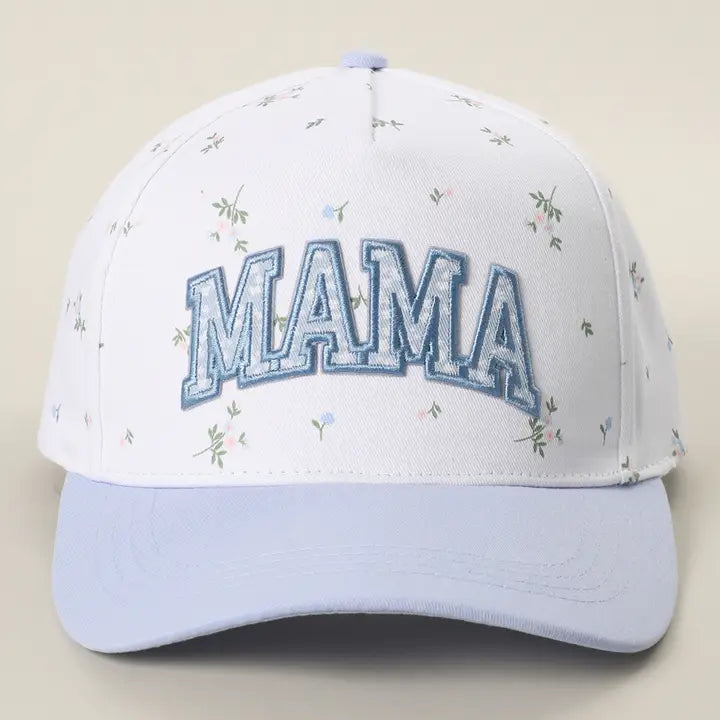 Mama Flower Print Two Tone Linen Trucker Hat