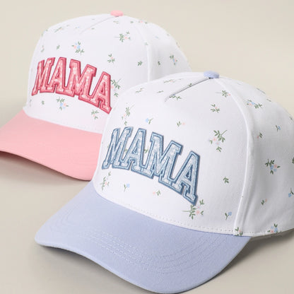 Mama Flower Print Two Tone Linen Trucker Hat