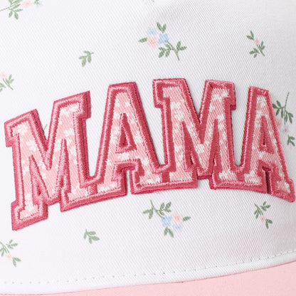 Mama Flower Print Two Tone Linen Trucker Hat
