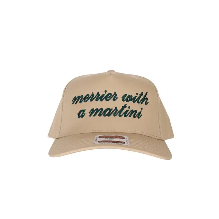 Merrier with a Martini Embroidered Linen Trucker Hat
