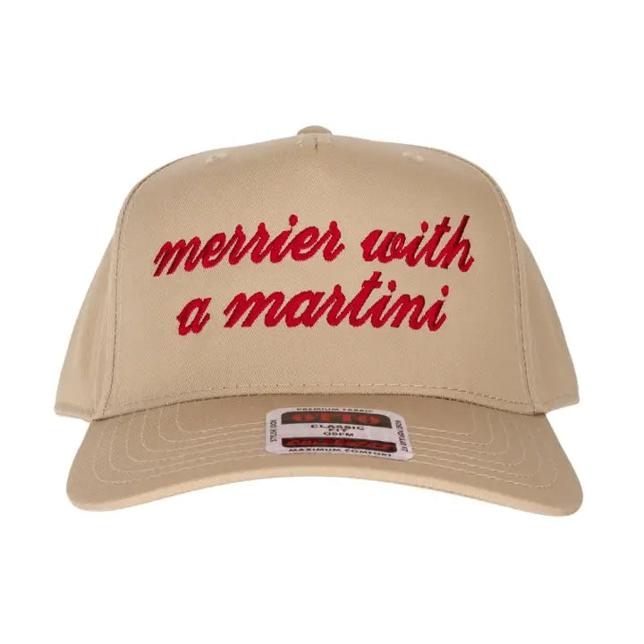 Merrier with a Martini Embroidered Linen Trucker Hat