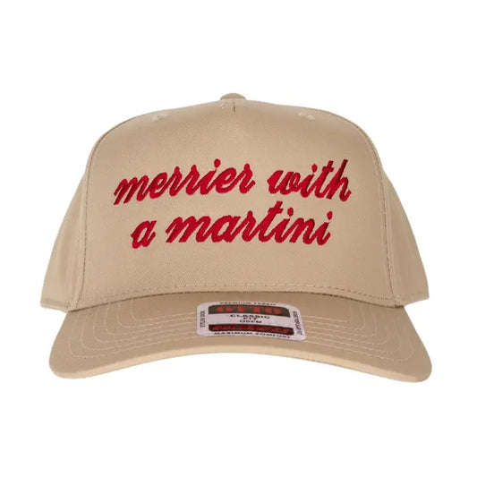 Merrier with a Martini Embroidered Linen Trucker Hat
