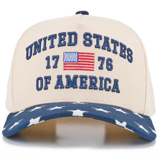USA 1776 3-D Embroidered Star Bill Linen Trucker Hat