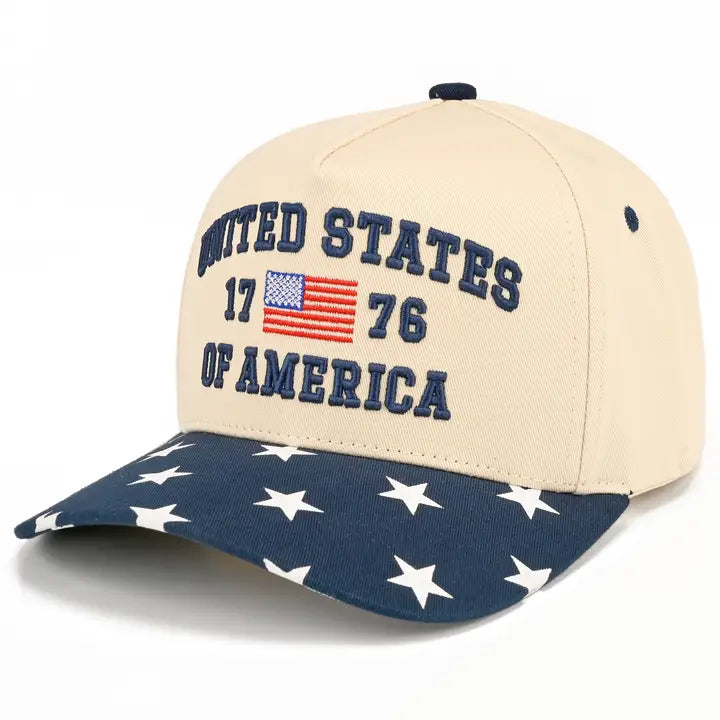 USA 1776 3-D Embroidered Star Bill Linen Trucker Hat