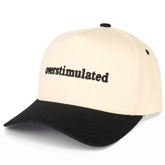 "overstimulated" Two Tone 3-D Embroidered Linen Trucker Hat
