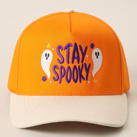Stay Spooky Two Tone Embroidered Linen Trucker Hat