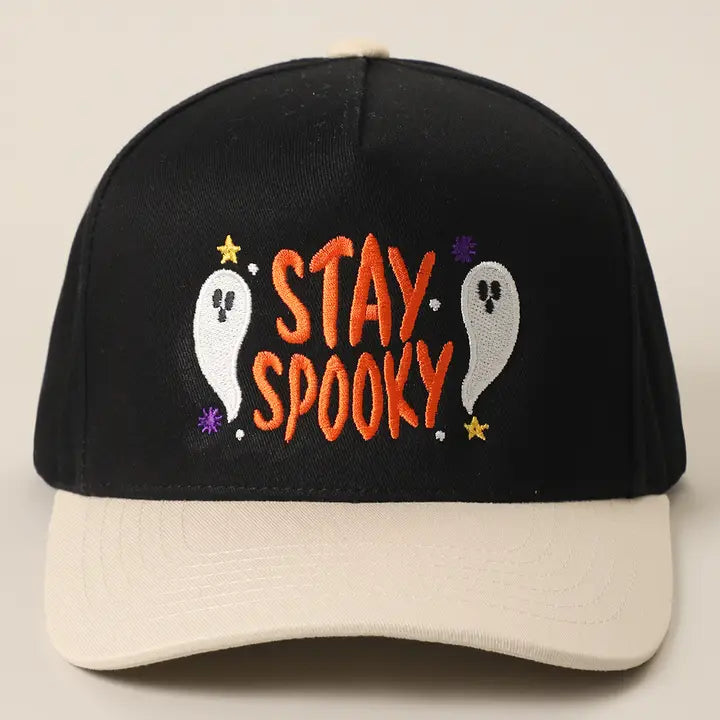 Stay Spooky Two Tone Embroidered Linen Trucker Hat