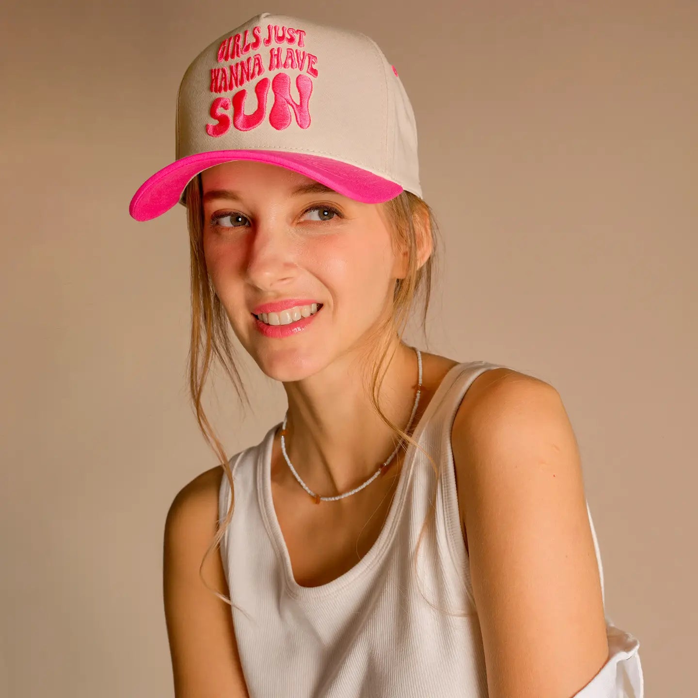 Girls Just Wanna Have Sun Embroidered Linen Trucker Hat