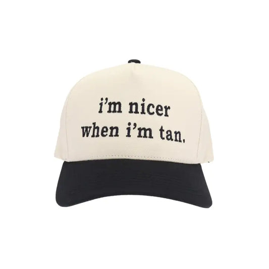 I'm Nicer When I'm Tan Embroidered Two Tone Linen Trucker Hat