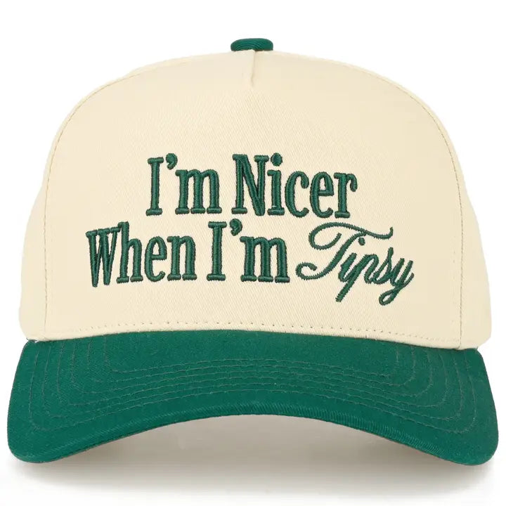 I'm Nicer When I'm Tipsy 3-D Embroidered Two Tone Linen Trucker Hat