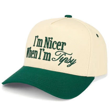 I'm Nicer When I'm Tipsy 3-D Embroidered Two Tone Linen Trucker Hat