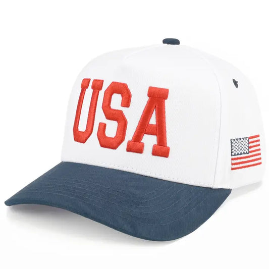 USA Flag Two Tone 3-D Embroidered Linen Trucker Hat