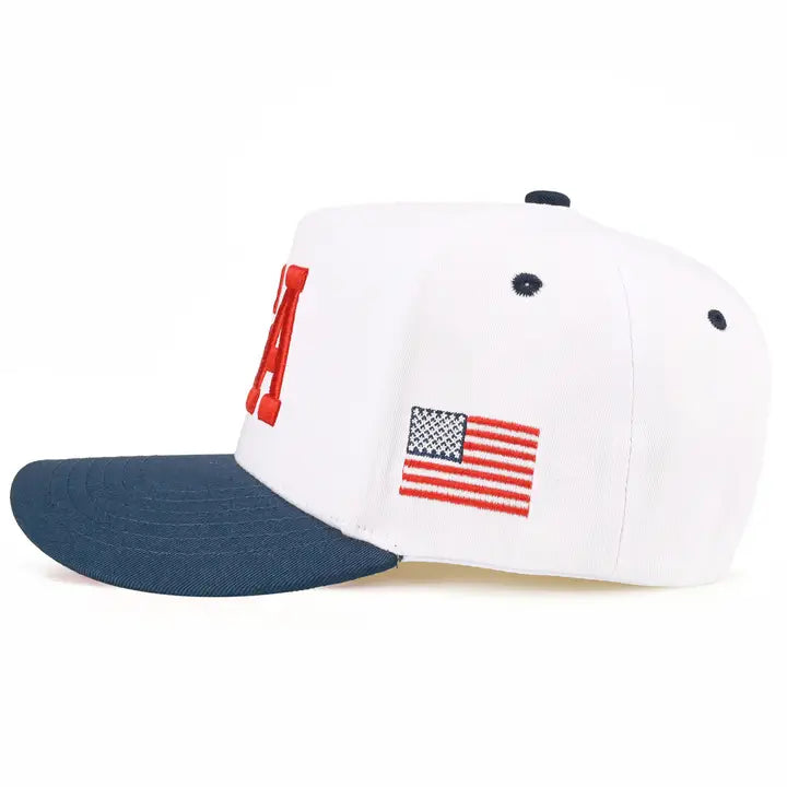 USA Flag Two Tone 3-D Embroidered Linen Trucker Hat