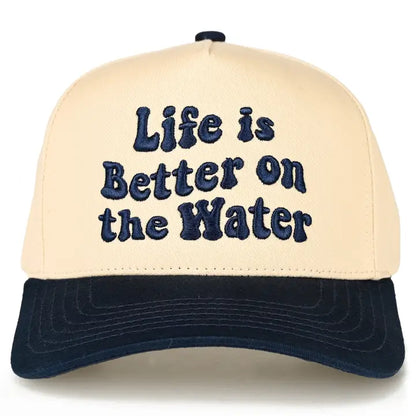 Life is Better on the Water Two Tone 3-D Embroidered Linen Trucker Hat