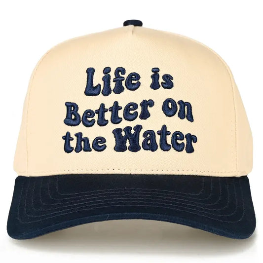 Life is Better on the Water Two Tone 3-D Embroidered Linen Trucker Hat