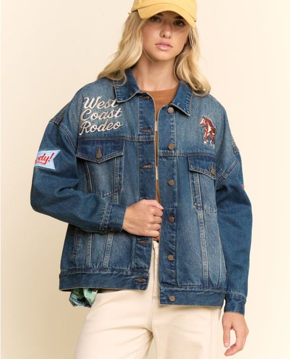 Embroidered Rodeo White Denim Trucker Jacket